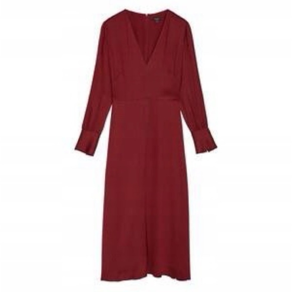 Massimo Dutti Deep Red Long Sleeve Dress